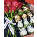 Totoro x Gold Chocolate Strawberries with Roses Gift Box